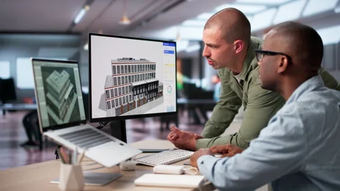 Engineer And Architect Discuss 3D Building Model Stock Footage 335451805