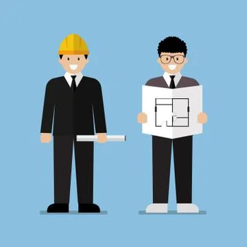 Engineer and architect flat cartoon Stock Illustration