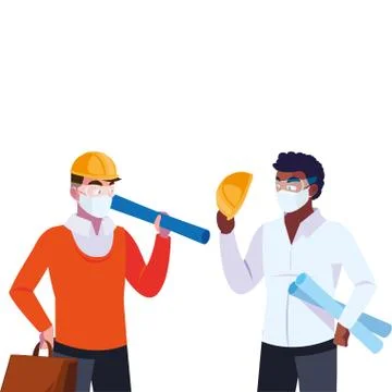 Engineer and architect with mask and helmet Stock Illustration