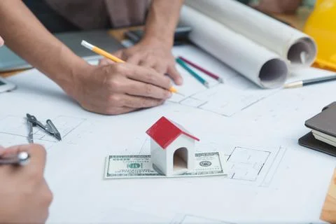 Engineer and architect team of real estate agency and company presidents disc Stock Photos