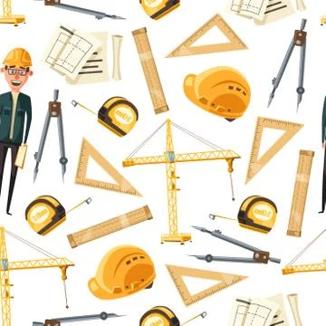 Engineer and architect tools, seamless pattern Stock Illustration