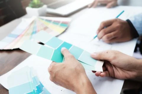 Engineer and architecture select color for house project. Stock Photos