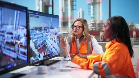 Engineer And Colleague Use SCADA Software For Predictive Monitoring Stock Footage 346320219