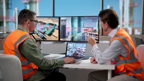Engineer And Colleague Use SCADA Software Stock Footage 346932346