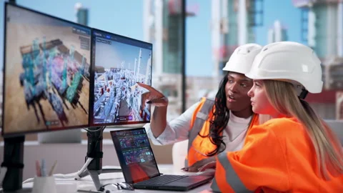 Engineer And Colleague Using Laptop Stock Footage 344711910