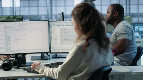 Engineer and colleagues supervising server room infrastructure components Stock Footage 319251023