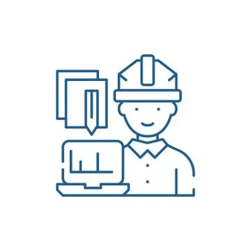 Engineer and computer line icon concept. Engineer and computer flat vector Illustrazione stock