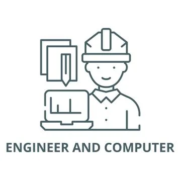 Engineer and computer vector line icon, linear concept, outline sign, symbol Illustrazione stock