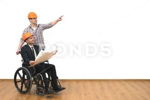 The engineer and disabled gesture on the white wall background Stock Photos