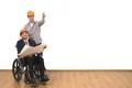 The engineer and disabled gesture on the white wall background Photo