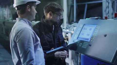 Engineer and Factory Worker are Setting Up CNC Lathe Machine Together 스톡 동영상 47912174