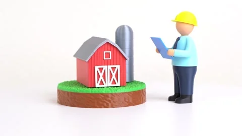 Engineer and farm barn. Farm business design supports agribusiness development. Stock Footage 335837081