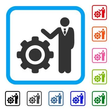 Engineer And Gear Framed Icon Stock Illustration