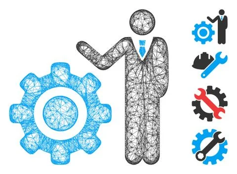Engineer and Gear Web Vector Mesh Illustration Illustrazione stock