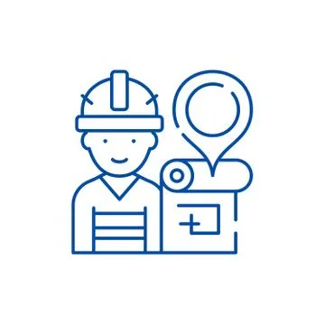 Engineer and house plan line icon concept. Engineer and house plan flat vector Illustrazione stock