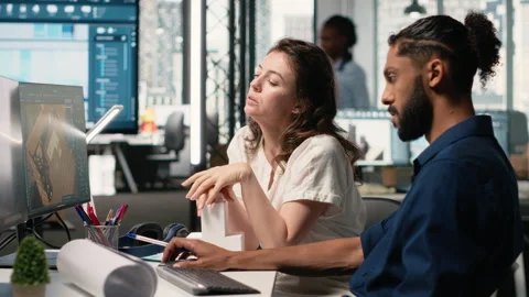 Engineer and property developer working with architectural design software Stock Footage 316649621