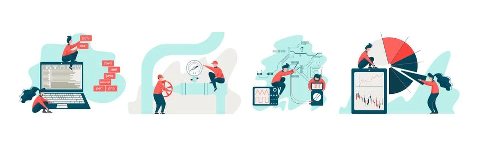 Engineer and Technology with Man and Woman Specialist Invent, Build and Design Stock Illustration