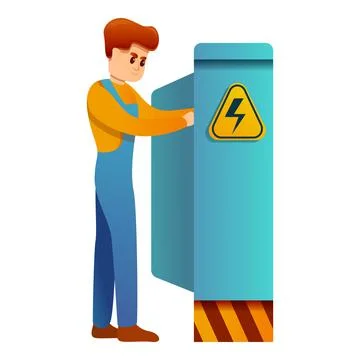 Engineer and voltage panel icon, cartoon style Illustrazione stock