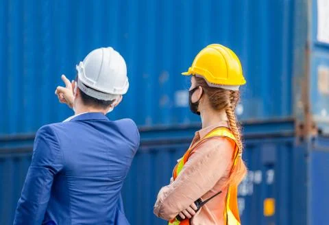 Engineer and worker team checking containers box from cargo, Logistic concept 스톡 사진