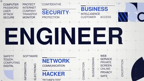 Engineer animated word cloud, swiss grid text design animation, seamless loop Stock Footage 347578537