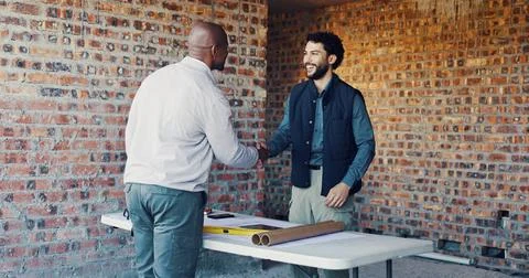 Engineer, architect and shaking hands with partner in agreement deal or pla.. Fotos Stock