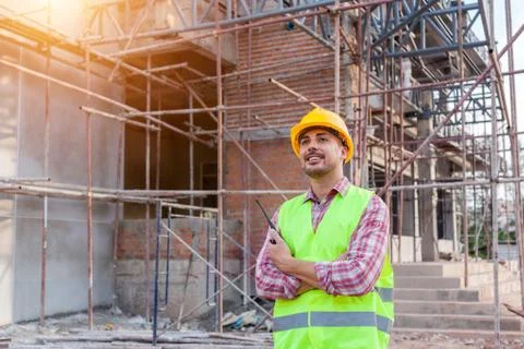 Engineer architect on a building construction site Foto stock