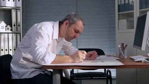 Engineer, Architect Checks the Drawing Stock Footage 72025103