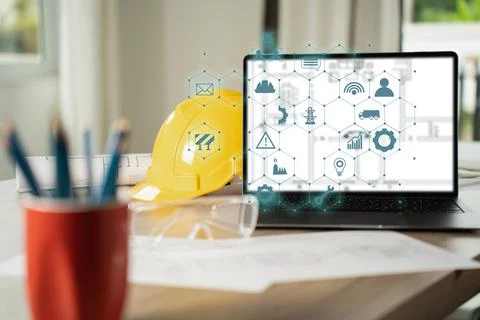 Engineer architect industry 4.0 using tablet construction site, industrial .. 写真素材