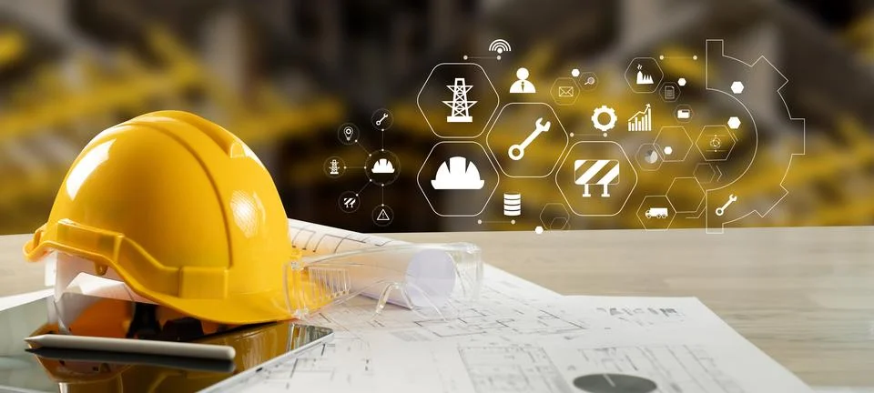 Engineer architect industry 4.0 using tablet construction site, industrial .. 写真素材