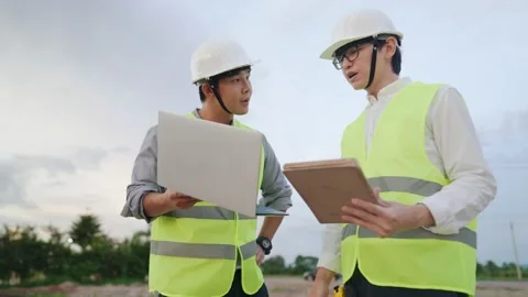 Engineer architect using computer software analyze calculate structure blueprint Vídeos de archivo 157037372