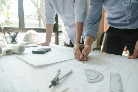 Engineer, architects working together. Stock Photos