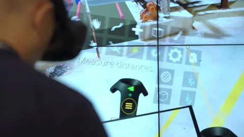 Engineer are using virtual AR to simulate industrial space Stock Footage 94911130