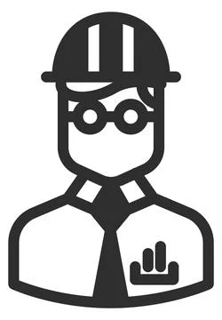 Engineer black icon. Worker portrait in hard hat 스톡 일러스트