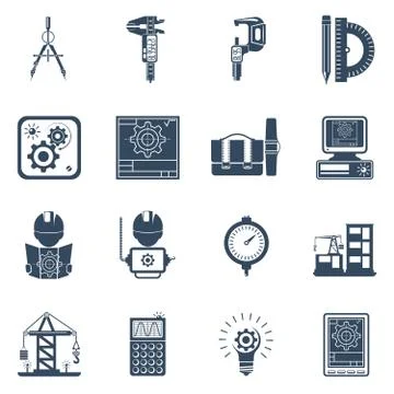 Engineer Black Icons Set Illustrazione stock