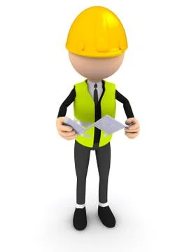 Engineer with blueprint over white background Ilustración de archivo