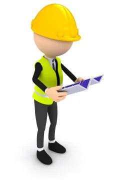 Engineer with blueprint over white background Ilustración de archivo