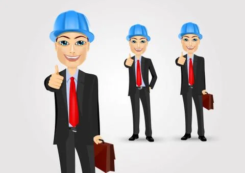 Engineer with briefcase giving thumbs up 스톡 일러스트
