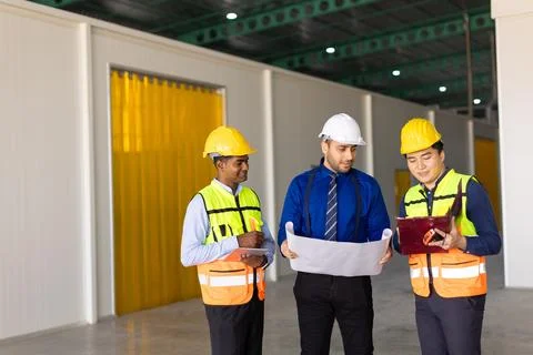 Engineer builder team working with architect designer work inspect large bu.. Stock Photos