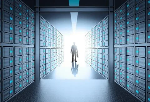Engineer business man in 3d network server room as concept イラスト素材
