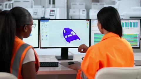 Engineer Carefully Analyzing 3D Structural Simulation Data Stock Footage 334923752