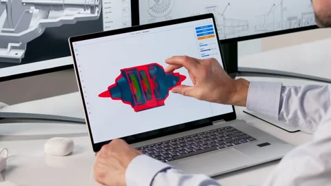 Engineer Carefully Designing Turbine Model On Laptop Stock Footage 334538065