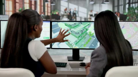 Engineer Carefully Examines 3D Digital Twin Map Using BIM Stock Footage 333844497