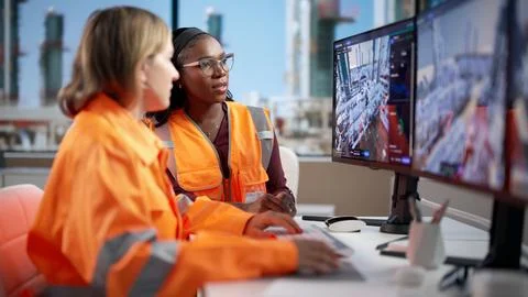 Engineer Carefully Monitors 3D Digital Twin Software For Real-time Refinery O Stock Photos