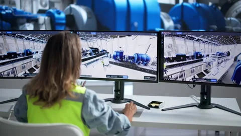Engineer Carefully Monitors 3D SCADA Software Stock Footage 347289967