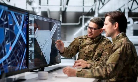 Engineer Carefully Monitors Drone Model Using Computer Software For Inspectio Stock Photos