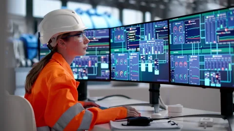 Engineer Carefully Monitors Gas And Oil Plant System Stock Footage 338169710