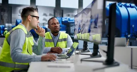 Engineer Carefully Monitors Real-time 3D Simulation Software On Laptop. Stock Photos