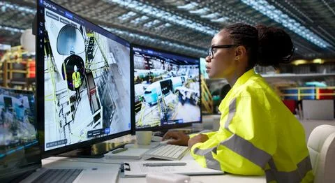 Engineer Carefully Monitors Real-time 3D Twin Simulation For Airplane Mainten Stock Photos