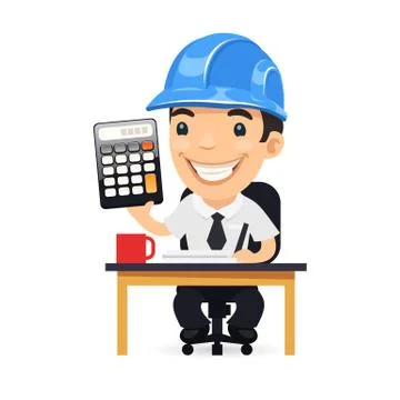 Engineer Cartoon Character with Calculator Stock Illustration