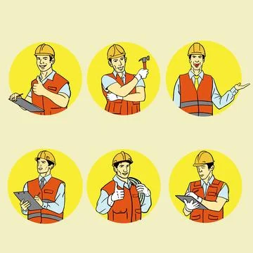 The engineer cartoon style bundle set vector image Illustrazione stock